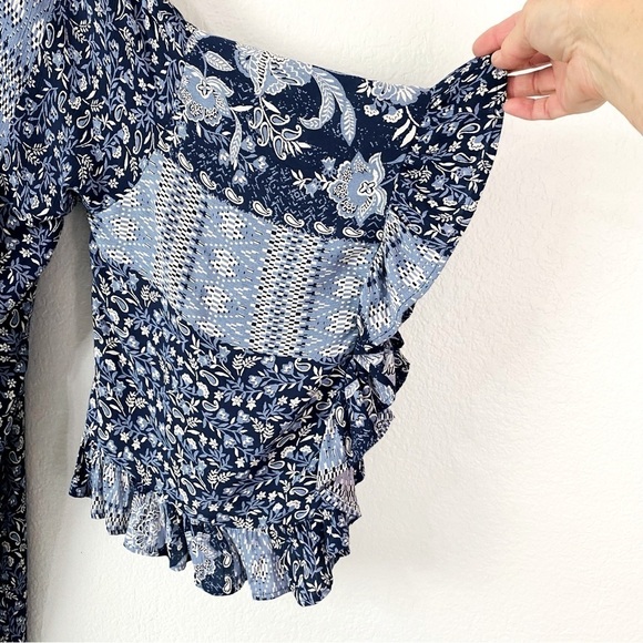 Angie Mix Print Bell Ruffle Sleeve Boho Kimono Size L - Picture 8 of 10